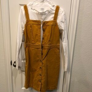 J. Crew Mustard Button-Down Dress with White Long Sleeve Blouse